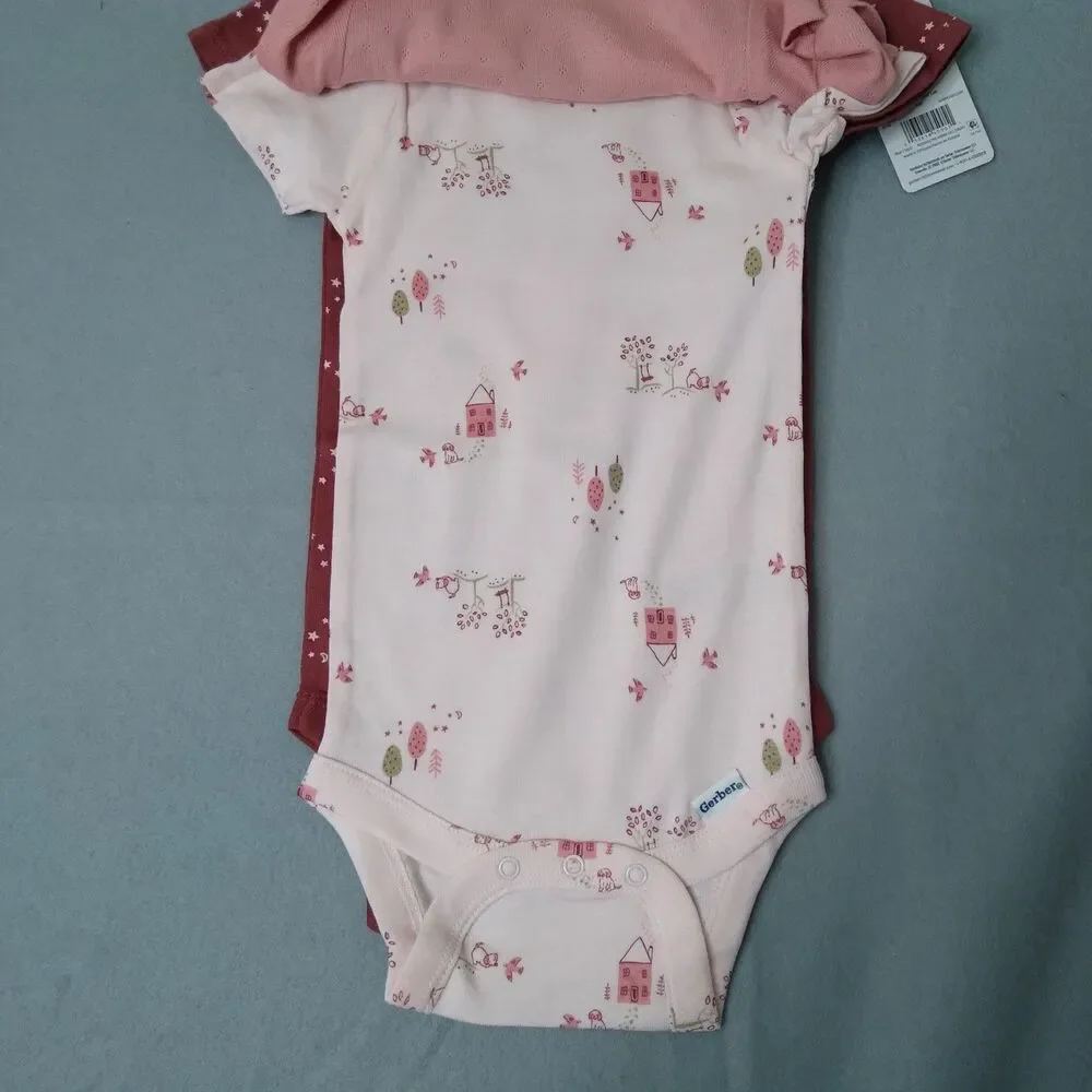 Gerber Onepiece Bodysuits Size 3 6m Baby Girls Lot Pinks Nature Moon Stars Puppy